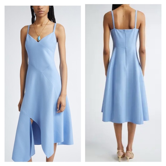 OSCAR DE LA RENTA Dress Blue Midi Wool Asymmetric Size 10 Elegant Formal NWT - Picture 3 of 13